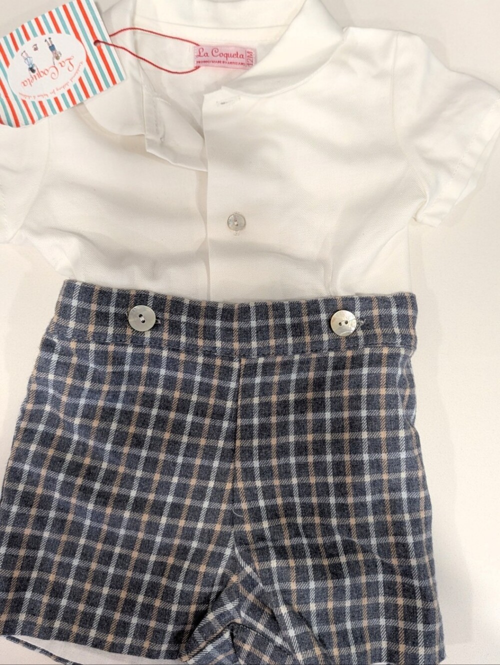 Boys Button-Up Shirt with Plaid Shorts Contrast La Coqueta